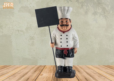Figurina francese del cuoco unico di Polyresin della statua grassa decorativa del cuoco unico con le lavagne di legno