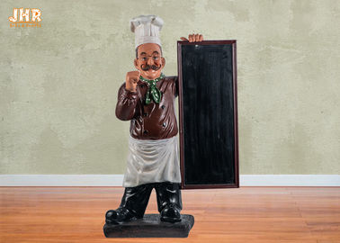 Il menu di legno si imbarca scultura del cuoco unico del pavimento della resina della figurina della statua di Polyresin sulla poli per il ristorante