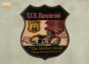 Placche fissate al muro di legno dell'oggetto d'antiquariato del segno di arte della parete del motociclo della resina della decorazione della parete di Route 66