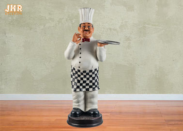 Bianco francese sorridente della statua della figurina del cuoco unico di Polyresin del cuoco unico della statua della resina della scultura grassa del cuoco unico